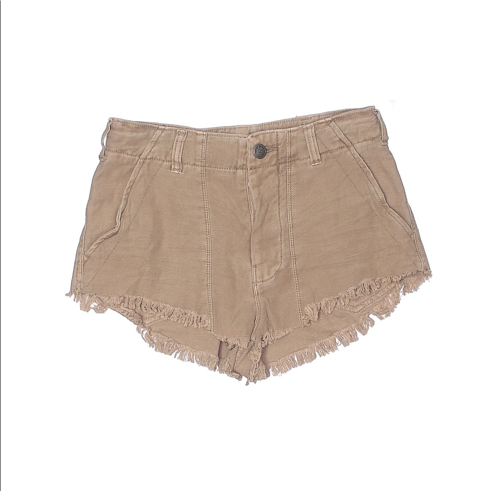 Free People Solid Tan Denium Distressed Shorts